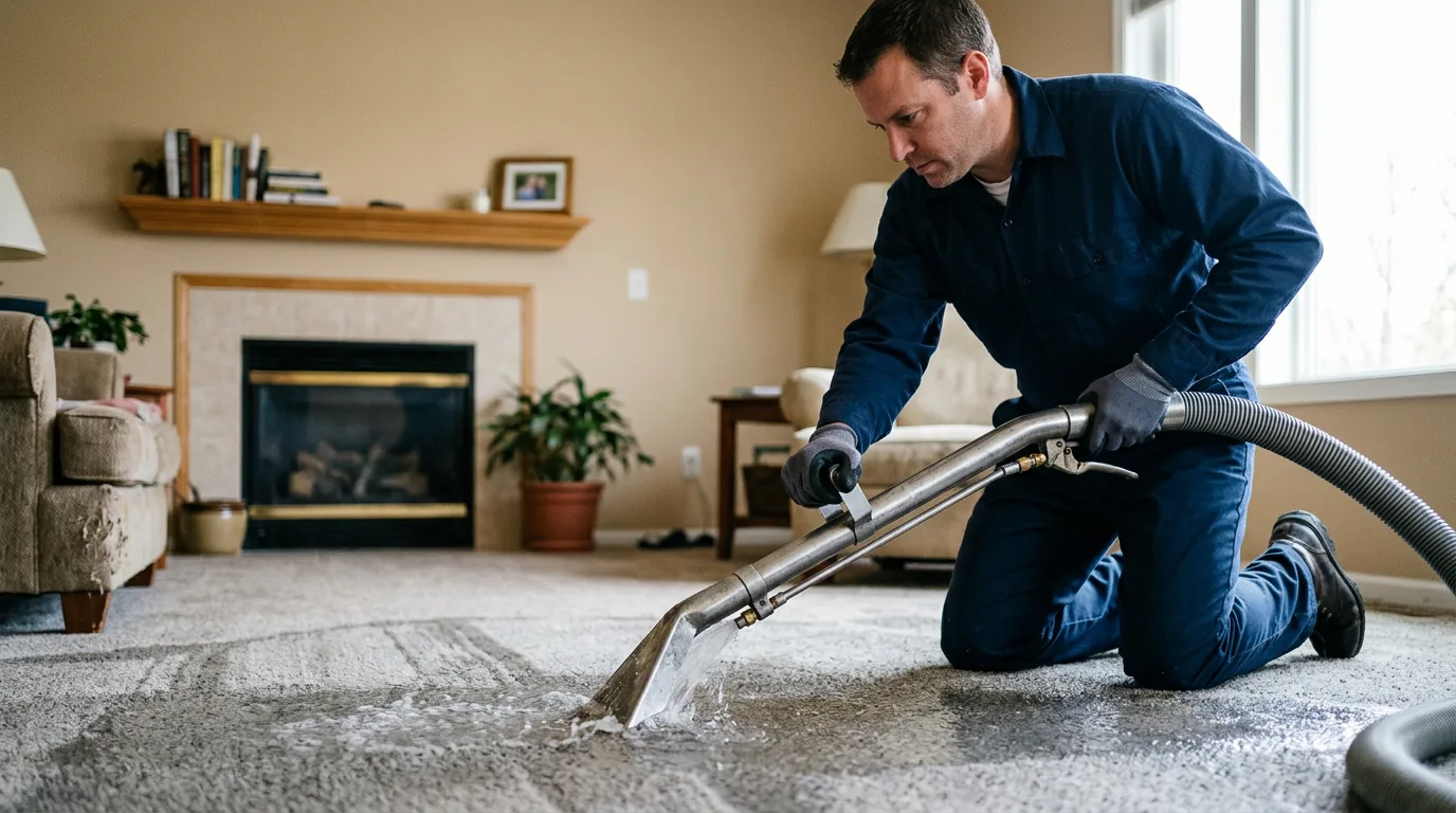 Water damage restoration technician working near Columbia Station, OH